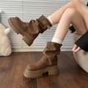 Fashion Versatile Belt Buckle Round Head Thick Sole Heightening Short Boots Women's 2025 Autumn and Winter New Fashion Versatile Thick Sole Boots