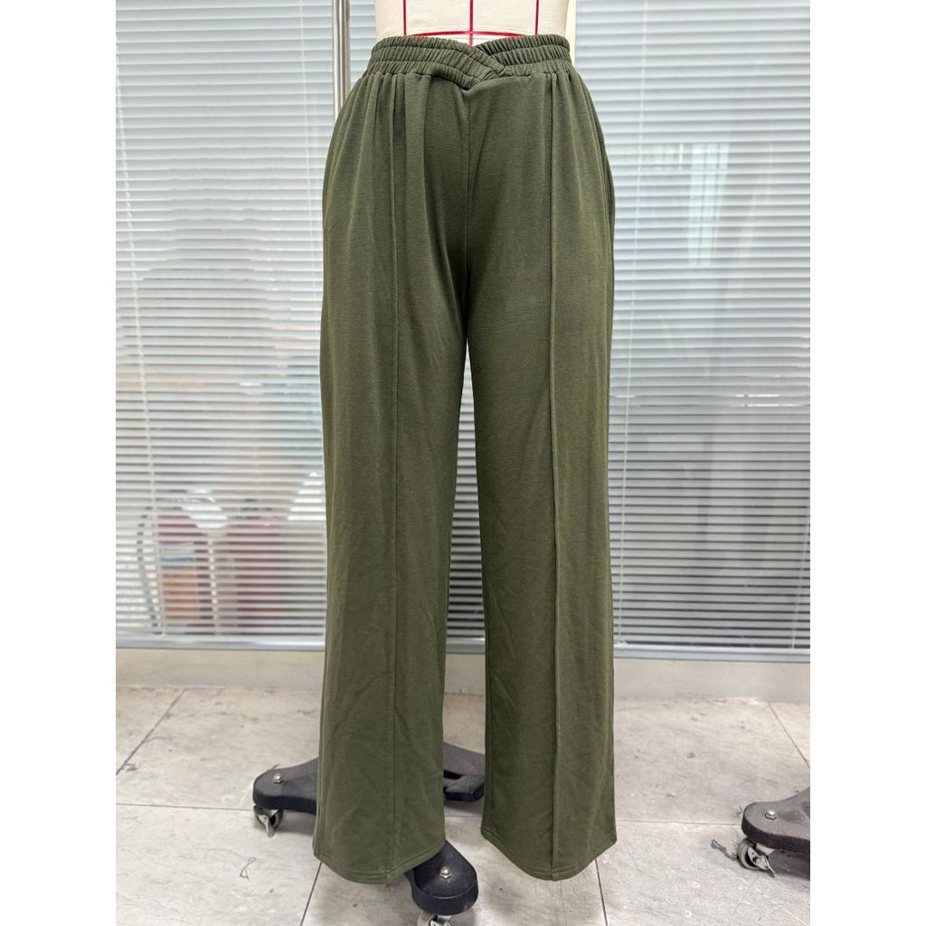 Fall Winter Women's Solid Color Elastic Waist Loose Straight Casual Trousers for Cross-border Trade