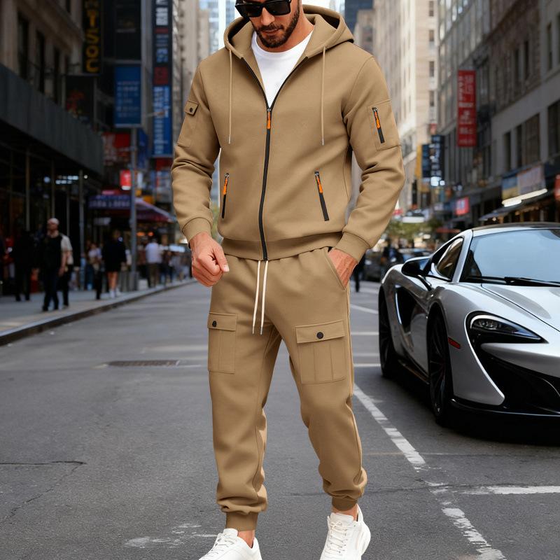 Mens Heavyweight Fleece Loose Hooded Sweatshirt And Pants Casual Sport Two Piece Set