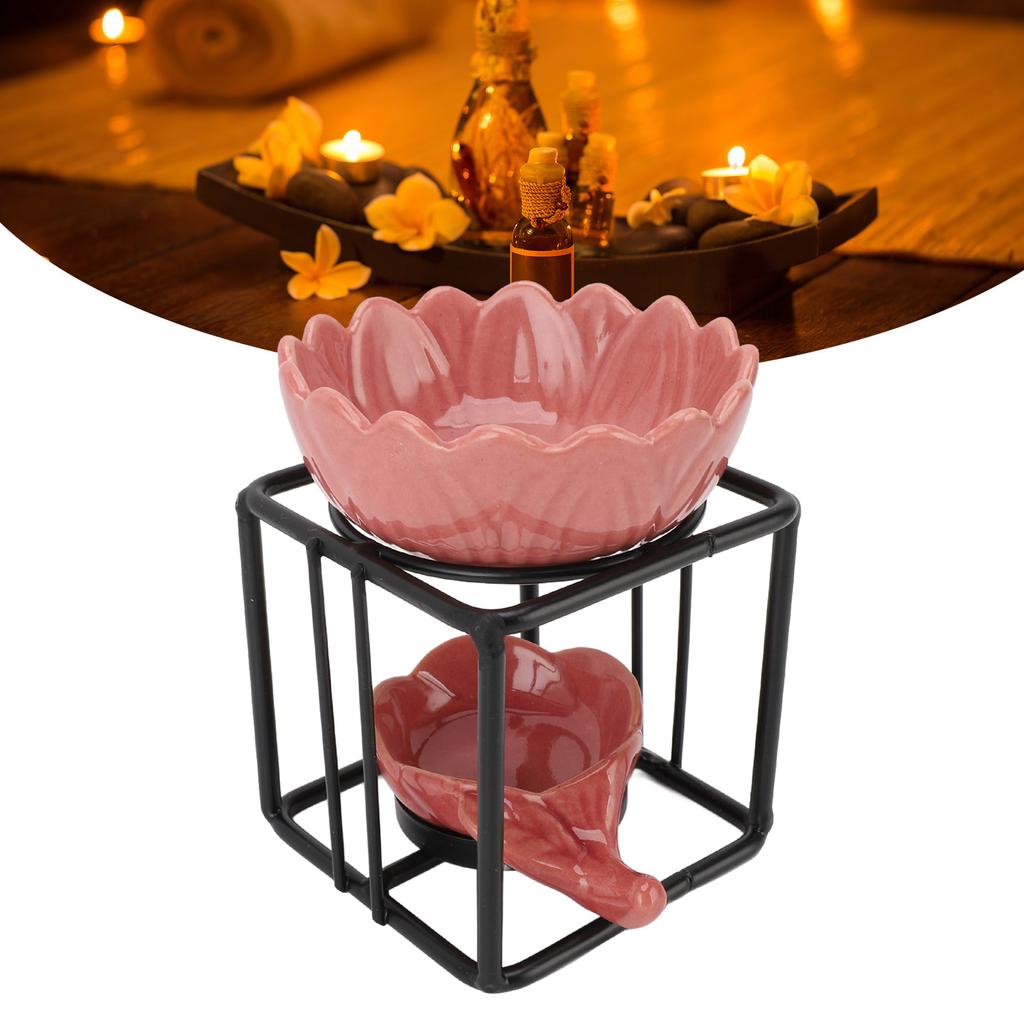 Teelichthalter Wachsschmelzbrenner Keramik Eisen Schwarzer Rahmen Rosa Halter Vintage Ätherisches Öl Bu