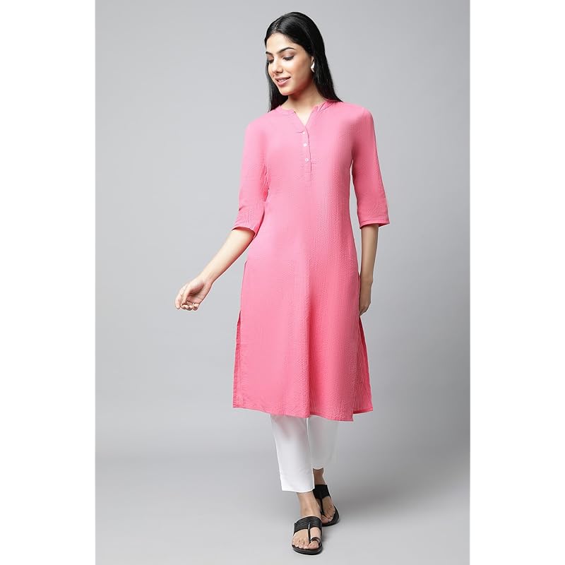 Aurelia Women s Cotton Solid Regular Pink Sheer Sucker Summer Basic Kurta (23FEA14092-605791 M розовый