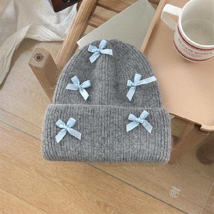 Handmade Winter Beanie Hat with Bowknot Decor Hat Adult Skiing Shopping Hat