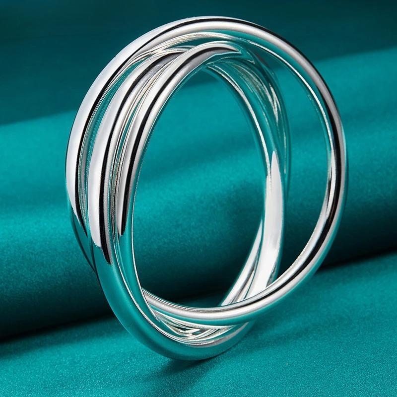 925 Sterling Silver Smooth Three Round Ring Bangles Bracelet for Women Charm Wedding Engagement Fashion Jewelry