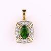 925 Sterling Silver Gold Plated Chrome Diopside Pendant Oval 7x5mm White Topaz Accent Handmade Fine Jewelry Gift for Her