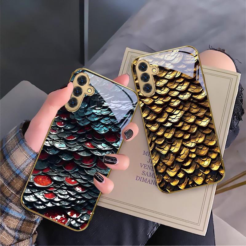 Golden scale texture For Samsung A 01 52S 04 04e 05 10 12 13 A22 23 24 36 42 M02 Note 10 20Ultra 8 9 Golden glass phone case