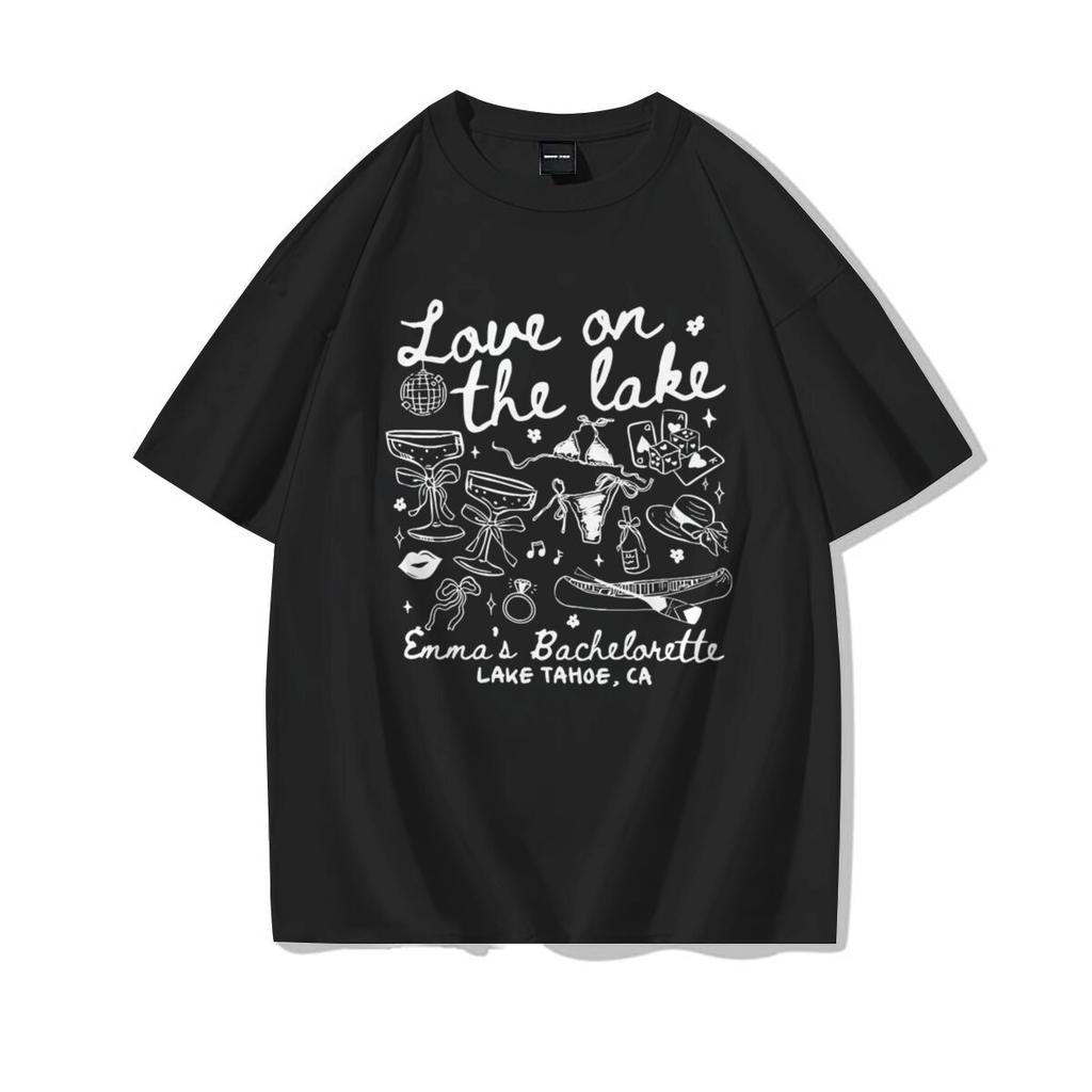 Love On The Lake Unisexs Tshirt Harajuku Graphic Casual Top 100 Cotton Tshirt Girls Retro Vintage Casual Round Neck Tops