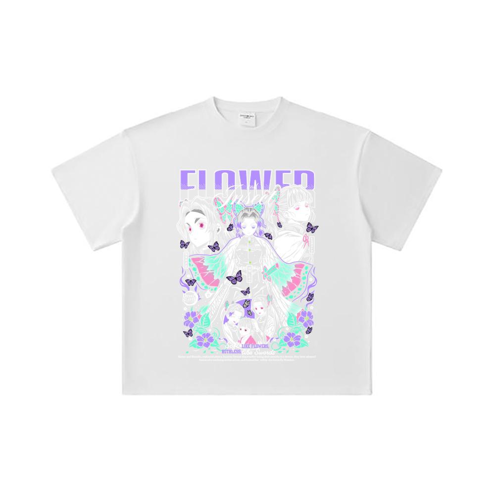 260 GSM Double Yarn 32 Count 100% Cotton Demon Slayer V110 Shinobu Print Unisex Heavy Cotton T Shirt