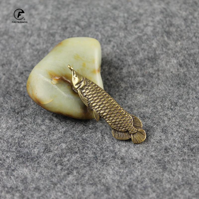 New Fashion Pure Copper Ancient Chinese Sword Fish Figurines Car Keychains Pendants Home Decorations Handmade Animal Fish Crafts