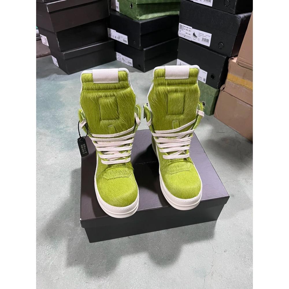 Brand Women Shoes Pink Furry Sneaker Men Shoe High-Top Sneakers Quality Horsehair Genuine Leather Fashion Designer Ankle Boots