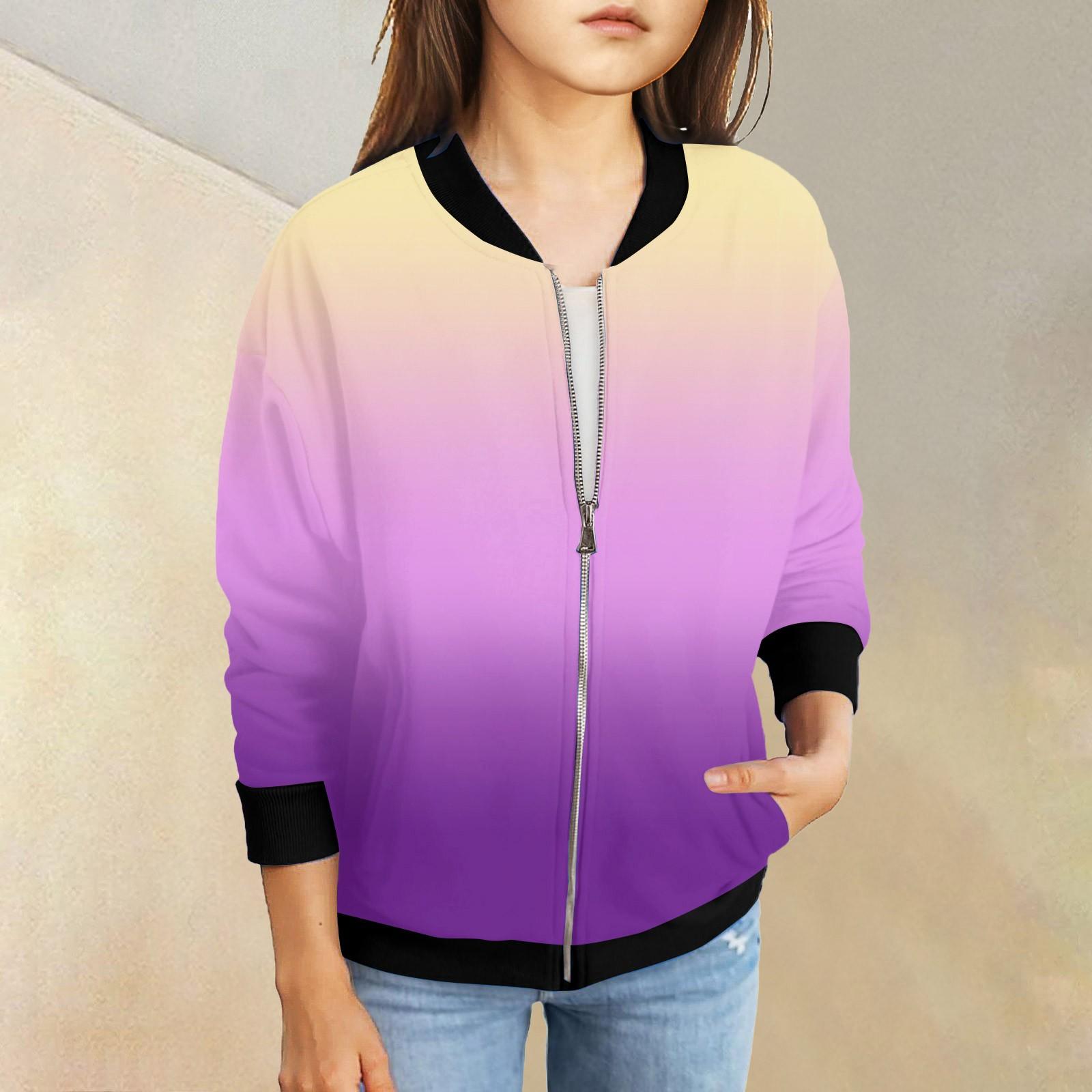 

Куртки на молнии для девочек, детские осенние толстовки с длинными рукавами, верхняя одежда с карманами 5-15 лет 140