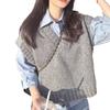 Grey Sleeveless Vest Knitted Vest Women's Autumn and Winter Korean Sweet Style Outerwear Sweater V-neck Casual Knitted Vest