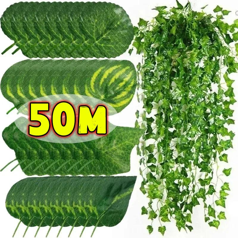 50/2M Ghirlanda di Vite di Edera Verde Artificiale Piante Finte con Foglie Rattan Rampicante Appeso Ghirlande per Giardino Matrimonio Festa Decorazione Murale