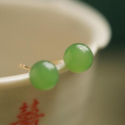 Natural Hetian Jade Green Ear Studs Simple Luxury Sense Earrings for Women Light Luxury Suitable for Daily Wear Party Jewelry