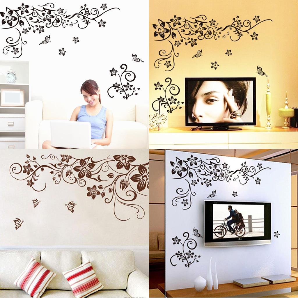 Beautiful Butterfly Vine Flower Vinyl Wall Decals Featuring Stylish Plant Theme For Home Enhancement