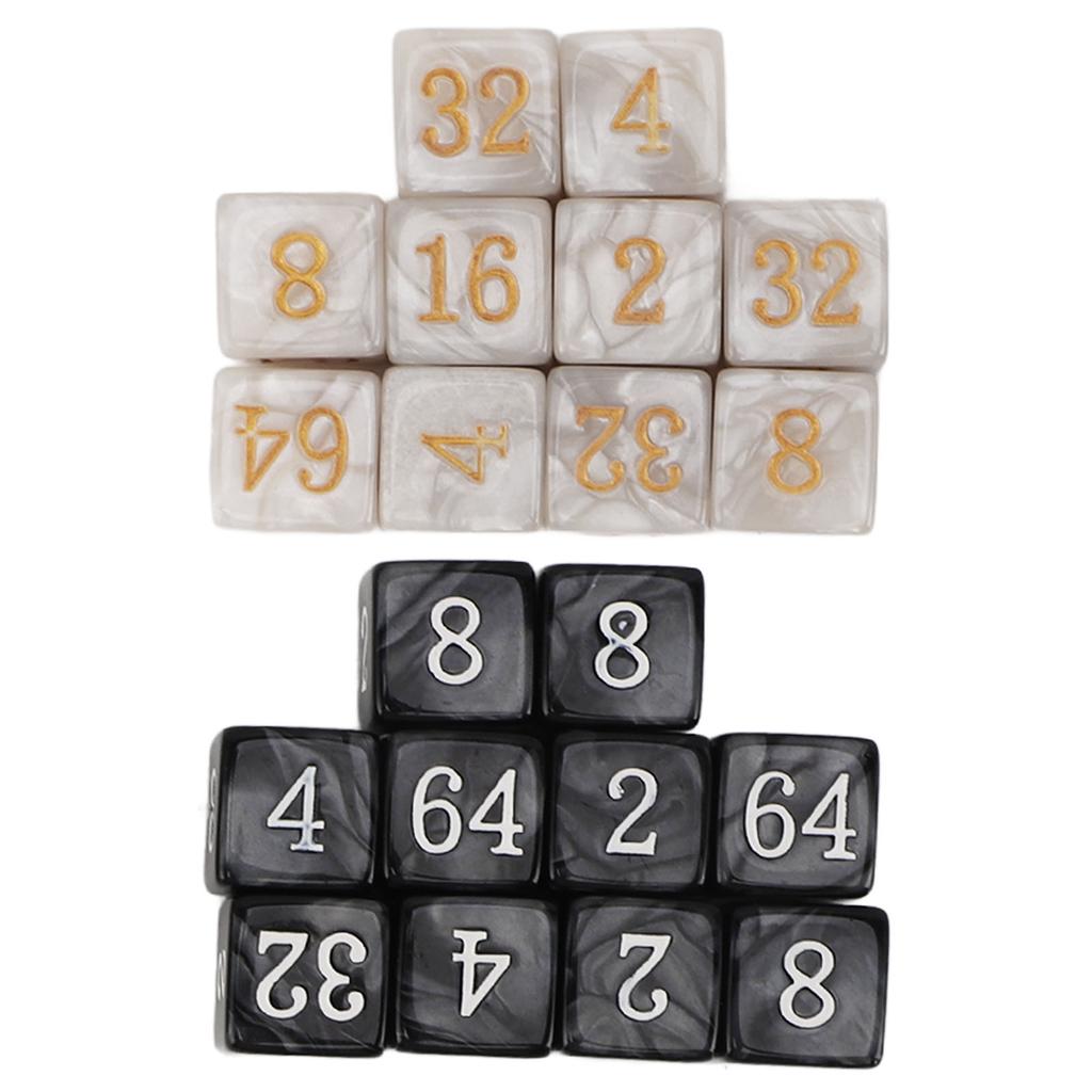 20pcs Numbered Dice Square Corner Multiple of 2 Number Pearl White Black Plastic Dice for Board Game