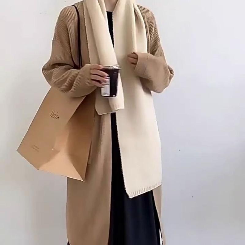 New Loose and Lazy Style Casual Versatile Knitted Cardigan Women's Autumn Medium and Long Outer Sweater Jacket