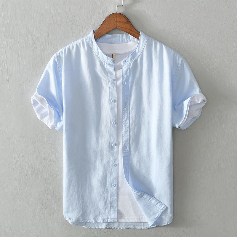 Japanese Style Casual Shirt Young Thin Breathable Loose Short Sleeve Linen Cotton Linen Shirt Summer Men's Standard Fit Short