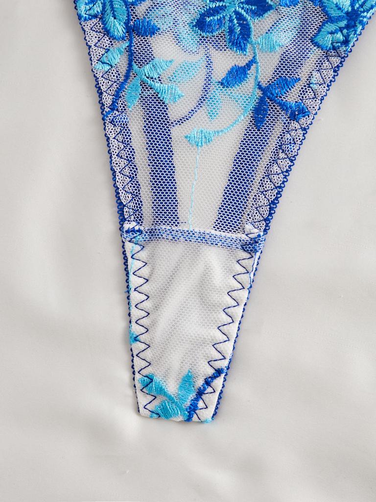 Autumn Bow Sling Floral Embroidered Lingerie Set - See-through Temptation