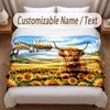 Highland Cow Theme Soft Blanket Personalized Custom Name Text Print Warm Blanket Home Sofa Bedroom Decor