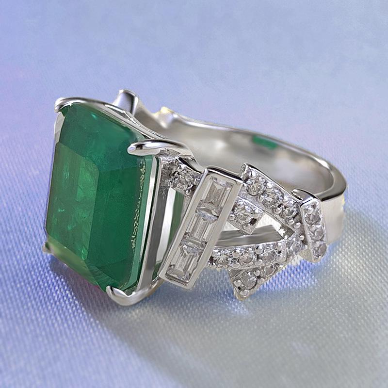 2023 Inel Rectangular din Argint Sterling S925 cu Smarald Sintetic Tăietură Smarald (10x12mm)