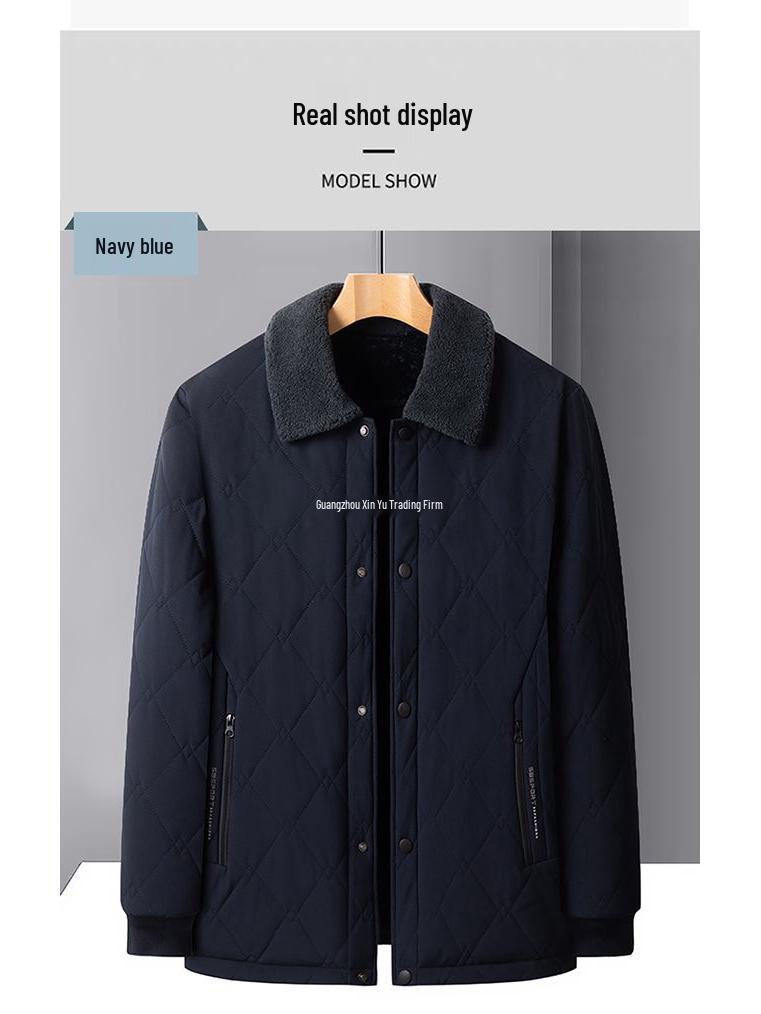 Men's Thickened Cotton Lapel Coat - Warm Winter Jacket for Mid-Aged and Elderly - Plus Size Available