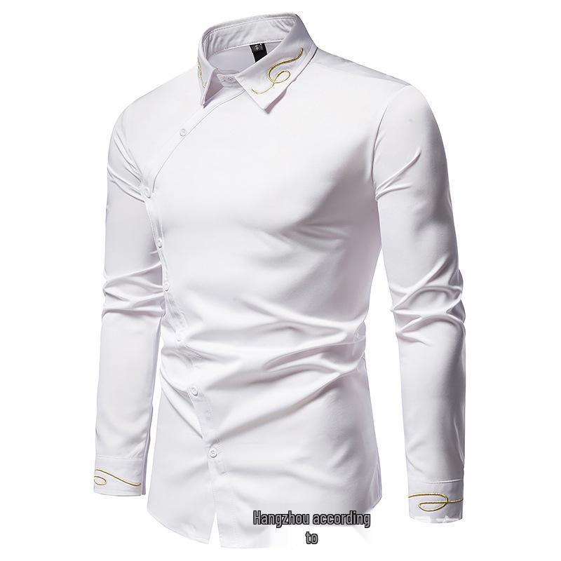 European Hollow-Out Asymmetrical Embroidered Men's Long Sleeve Western Shirt