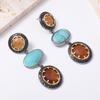 Fashion Retro Three-layer Splicing Oval Resin Pendant Earrings, Old Black Gold Contrasting Color Flash Diamond Versatile Woman