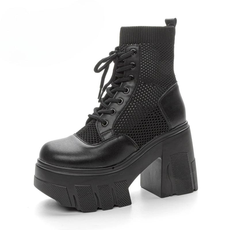 11cm Fashion Women's Cool Boots Summer Mesh Surface Thick Sole Boots for Women Chunky Heel Platform Ankle Boots Botas Para Mujer