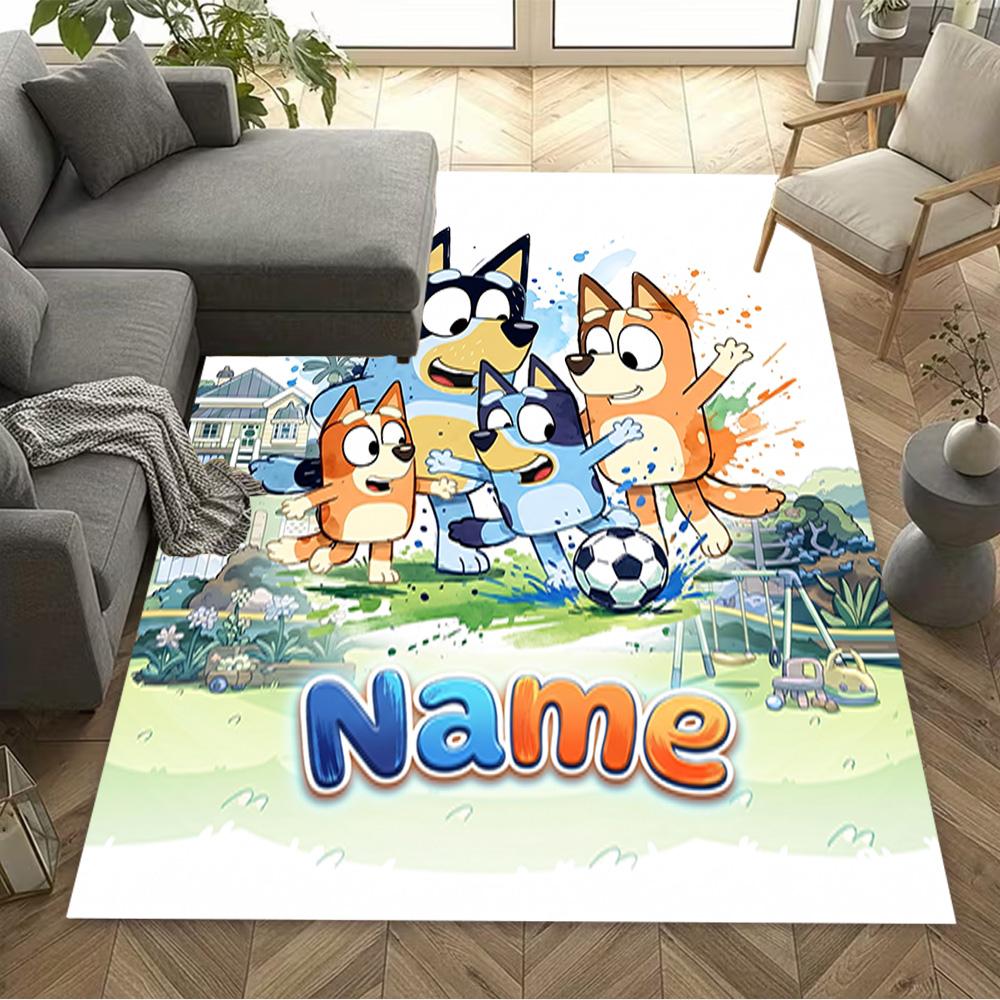 Bluey's Soccer Adventure Customized Name Floor Mat Perfect for Foyer Entryway Dining Room Hallway Anti-slip Rug Decorate Offices