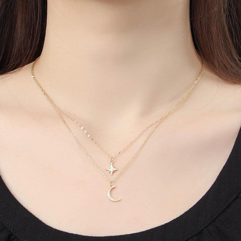 925 Silver Gold Plated Star Moon Layered Necklace