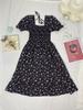 French Vintage High Waist Floral Dress With Tie Belt For Casual And Party Wear