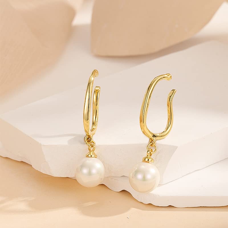 Earrings for gold ear white Miyabi Grace earrings women, cuffs, hoops, popular, painless, non-pierced earrings, swinging, large, pearls, large,