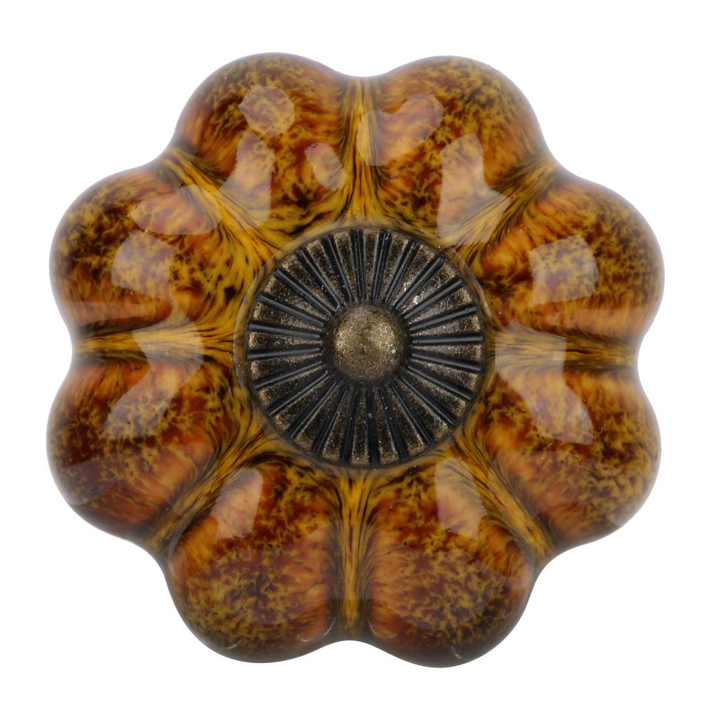 European Ceramic Pumpkin Door Knobs Cabinet Handles Single Hole Cupboard Drawer Pulls (White)