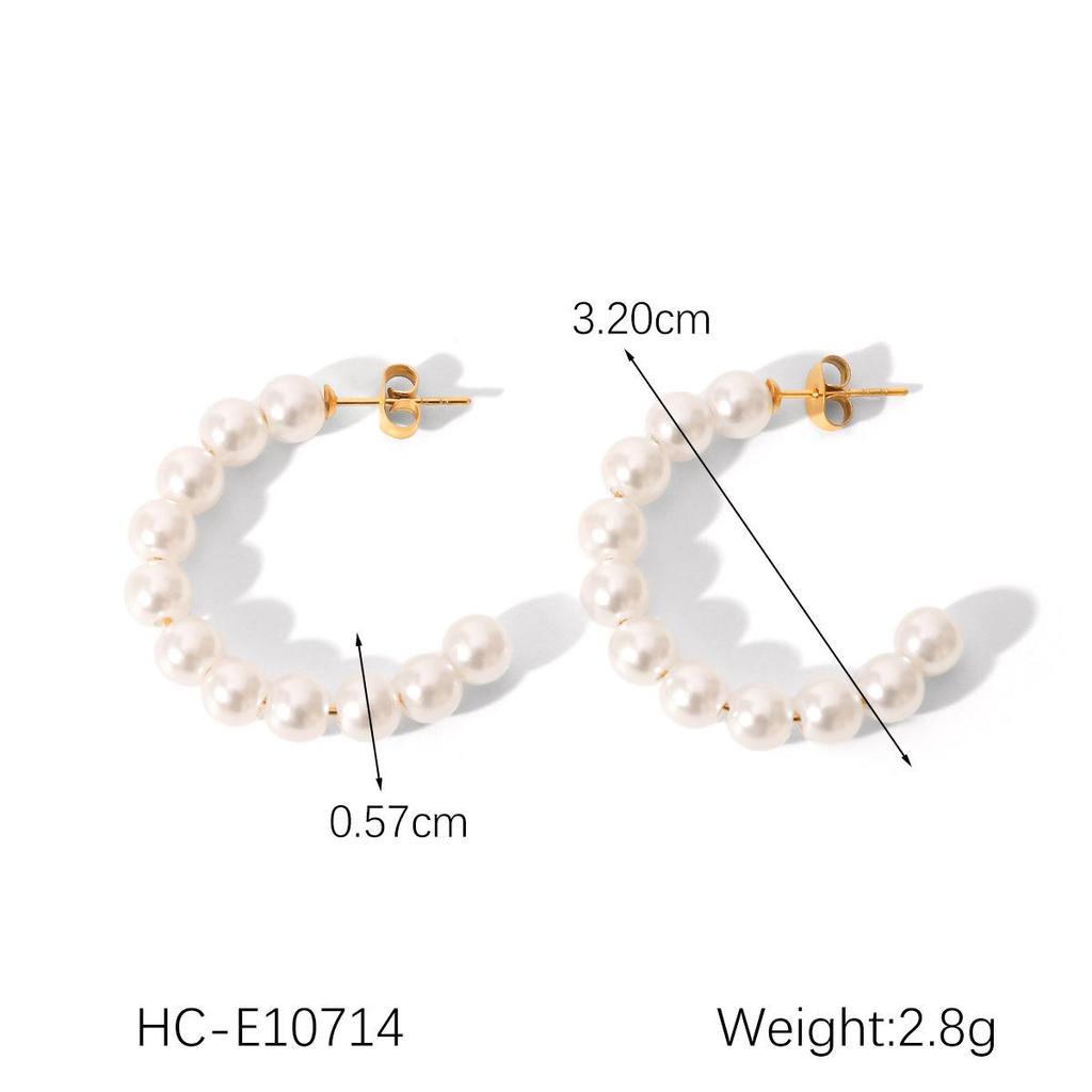 Europejskie i Amerykańskie Retro Kolczyki Sztyfty ze Stali Nierdzewnej w Kształcie Litery C z Perłą dla Kobiet