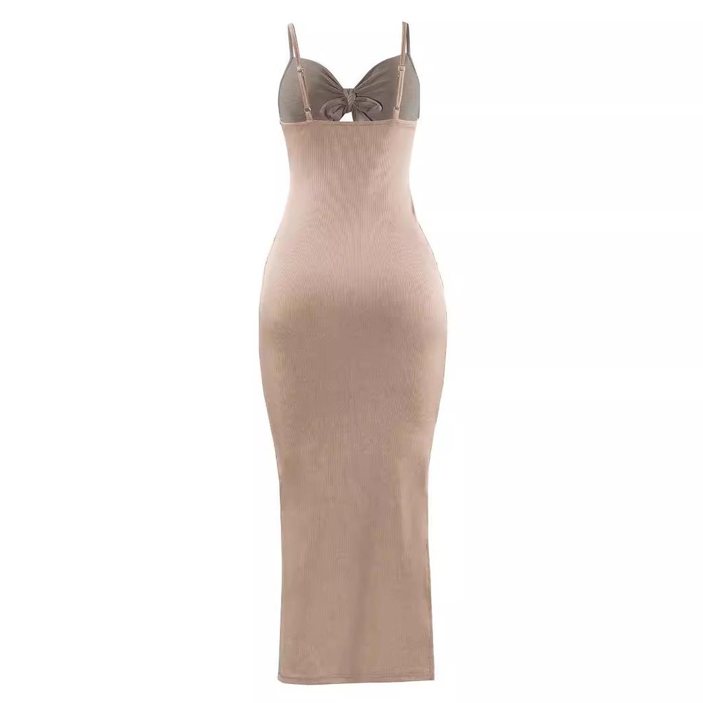 Summer Knitted Suspender Elegant Dress European and American Women's Clothing Backless Neck Sleeveless Female Sexy Style Spice Girls