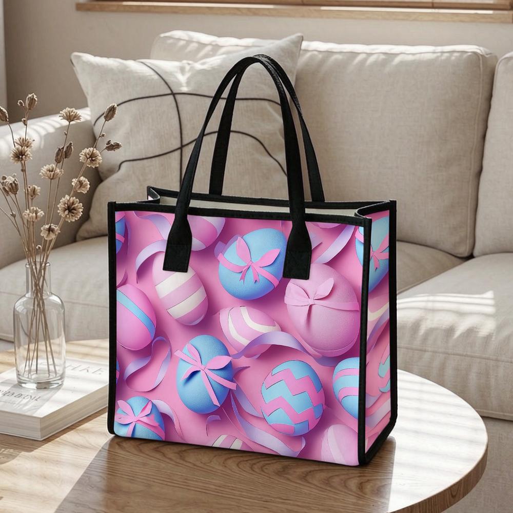 Easter Egg Print Tote Bag Large Capacity Fashion Daily Casual Shoulder Bag for Shopping