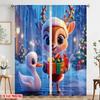 2pcs,2D Plane Printing Curtains Cute Deer Christmas Gift Present (3) Polyester Easy Install (without Rod) All Seasons Ldeal for