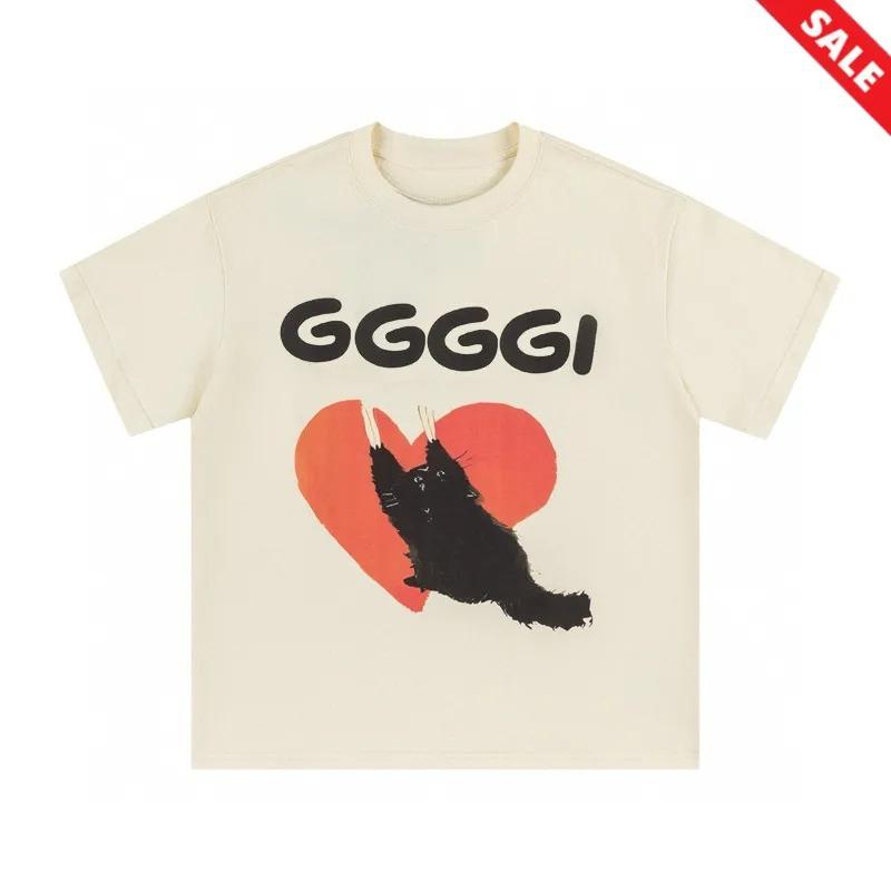 Luxury Playful Black Cat Heart Print Cotton TShirt Premium Unisex Crew Neck Top with Brand Letter Detail L