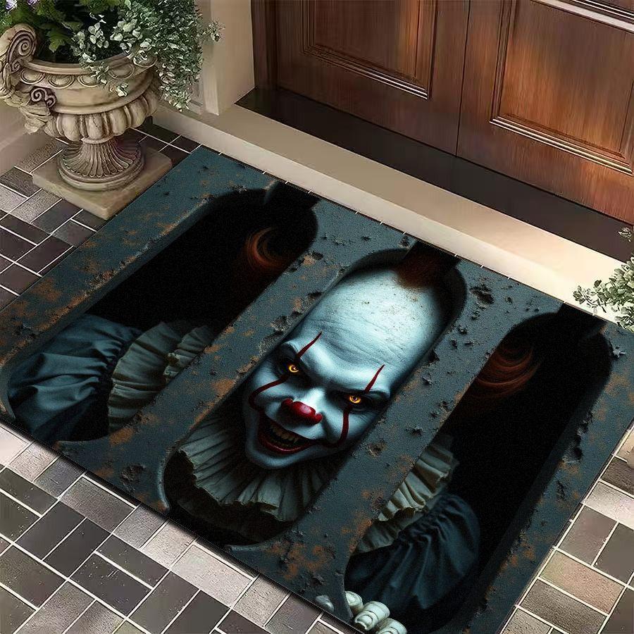 Halloween Clown Door Mat Horror Movie Clown Halloween Area Rug Indoor Outdoor Welcome Doormat for Home Entrance Decor