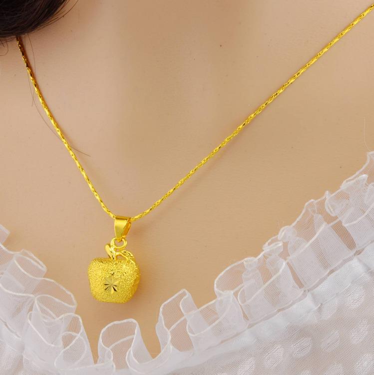 Christmas Eve Gift: Euro Coin Apple Pendant Necklace in Frosted Solid Finish, Vietnamese Sand Gold Plating