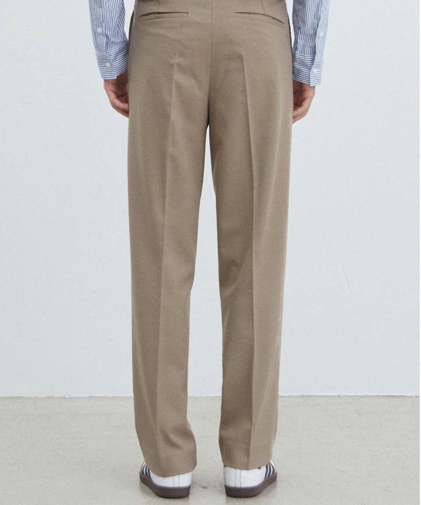 NODU Wide Tuck Slacks [Beige]