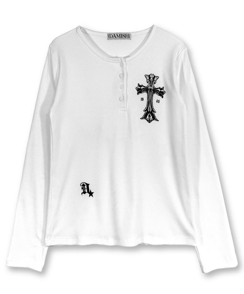 Damiswi Gothic Cross Henley Neck Long Sleeve_Ivory