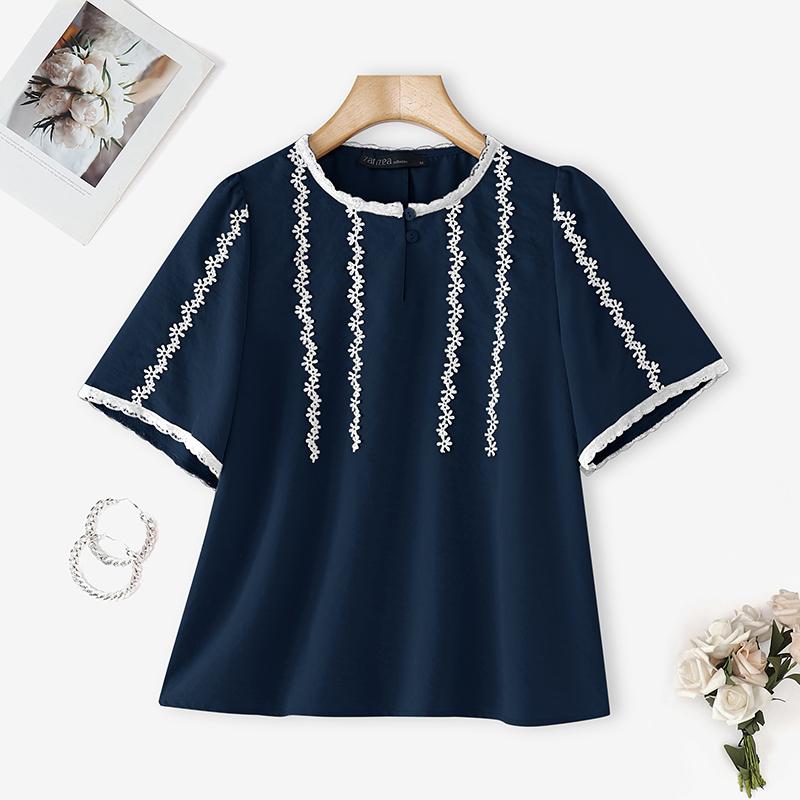 ZANZEA Women Round Neck Summer Casual Short Sleeve Blouse