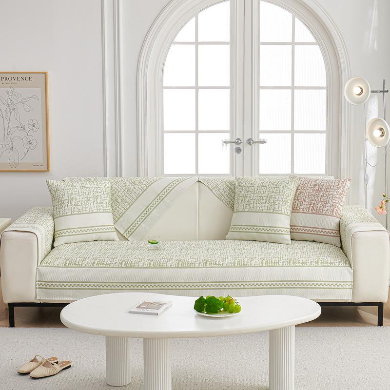Solid Color Geometry Sofa Cushion Summer Ice Silk Nonslip Sofa Cover Universal All Seasons Cool Refreshing Couch Covers for Sofa