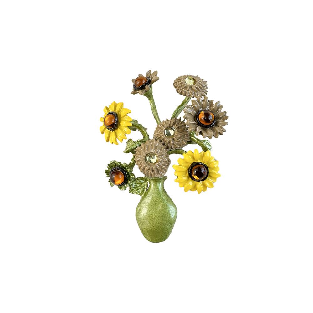 Enamel Flower Brooches for Women Unisex Van Gogh Sunflower Vase Pins Office Gifts Party Birthday Collect Ornaments Accessories