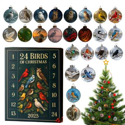 2D Flat Birds 24 Days Christmas Countdown Calendar Hanging Ornaments, Cute Mini Advent Calendar for Kids, Friends Holiday Decor