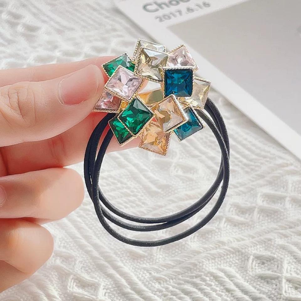 Korean Fashion Rhinestone Elastic Hair Rubber Bands For Girls Tie Hair Ring Rope Scrunchie Office Accessories Ponytail Headdress