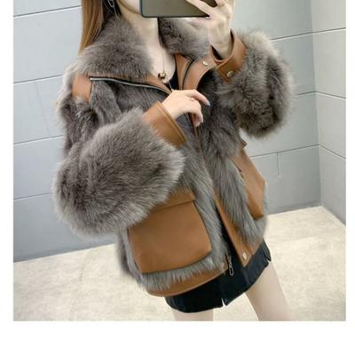 Winter Koreanischer Stil Faux-Fuchs-Pelz Nautischer Kragen Daunen Baumwolle Patchwork Parka Mantel für Damen