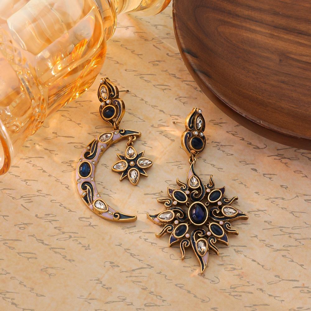 Embedded Vintage Enamel Ear Drop Versatile Stud Earring Light Luxury Ear Jewelry Mom