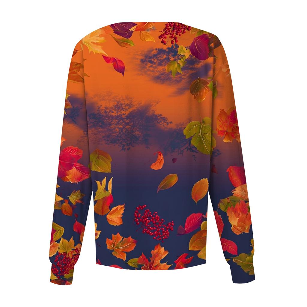 Women's Casual Long Sleeve Button Front Cardigan with Leaf Floral Print - Caregiver Uniform Top